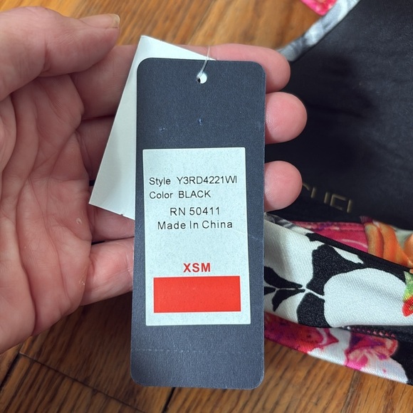 RACHEL Rachel Roy Halter Bikini Top Black Floral size XS NWT - Picture 5 of 7